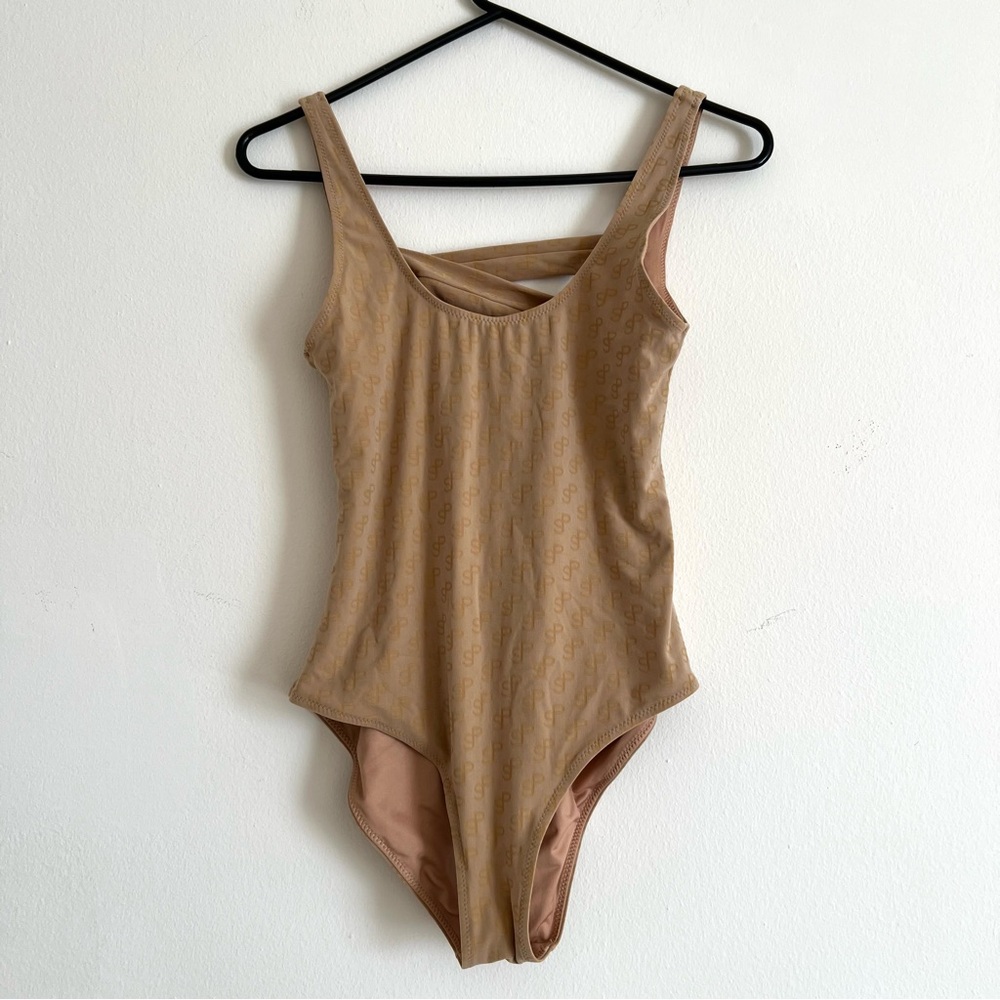 SAKS POTTS swimsuit one piece size S beige logo